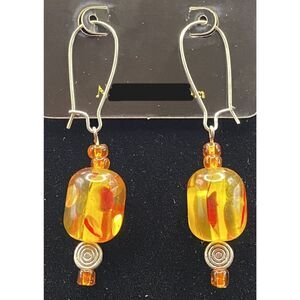 Handmade Red Orange & Yellow Bead Earrings by Neanie-Bot